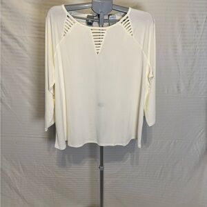 Cato Ivory Long Sleeve Top with Striped Cut-Outs